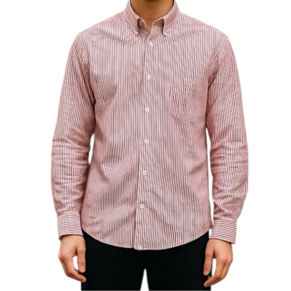 J.Crew Slim Fit Secret Wash Red White Striped Shirt Men's Medium Stretch